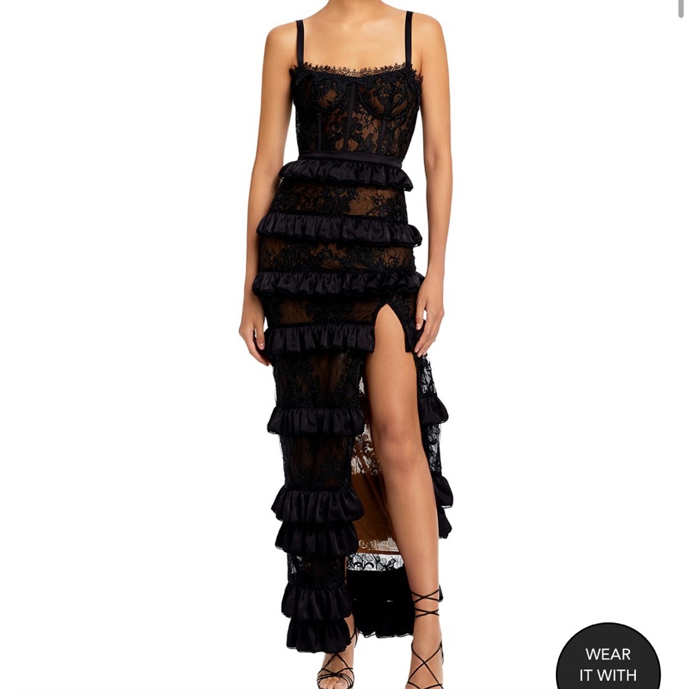 V. Chapman Black Lace Tiered Cassia Dress